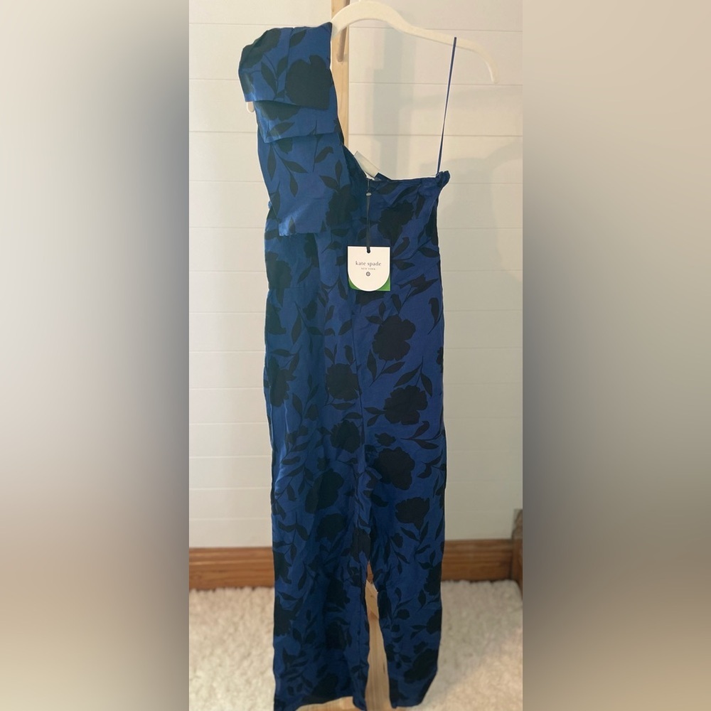 Kate Spade New York Target Blue Black Floral‎ One Shoulder Bow Jumpsuit 6 NEW